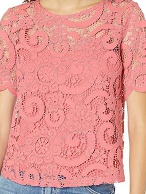 Nanette Lepore Hot Pink Crochet Lace Short Sleeve Top - S